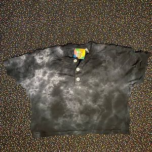 Big Bud Press Cropped Henley - Black Crystal Wash XS